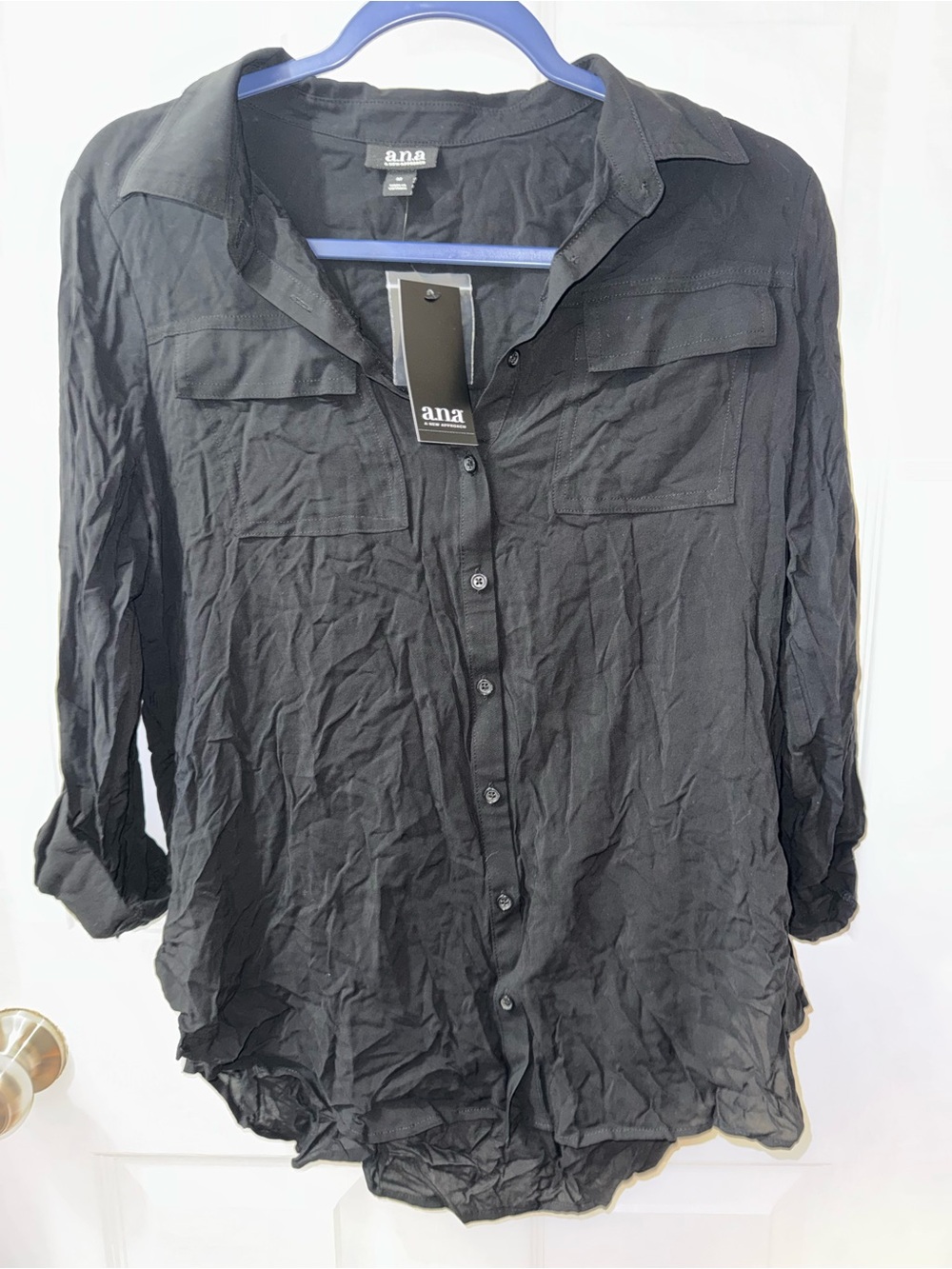 NWT a.n.a Women's Black Button-Up Shirt Size Medium